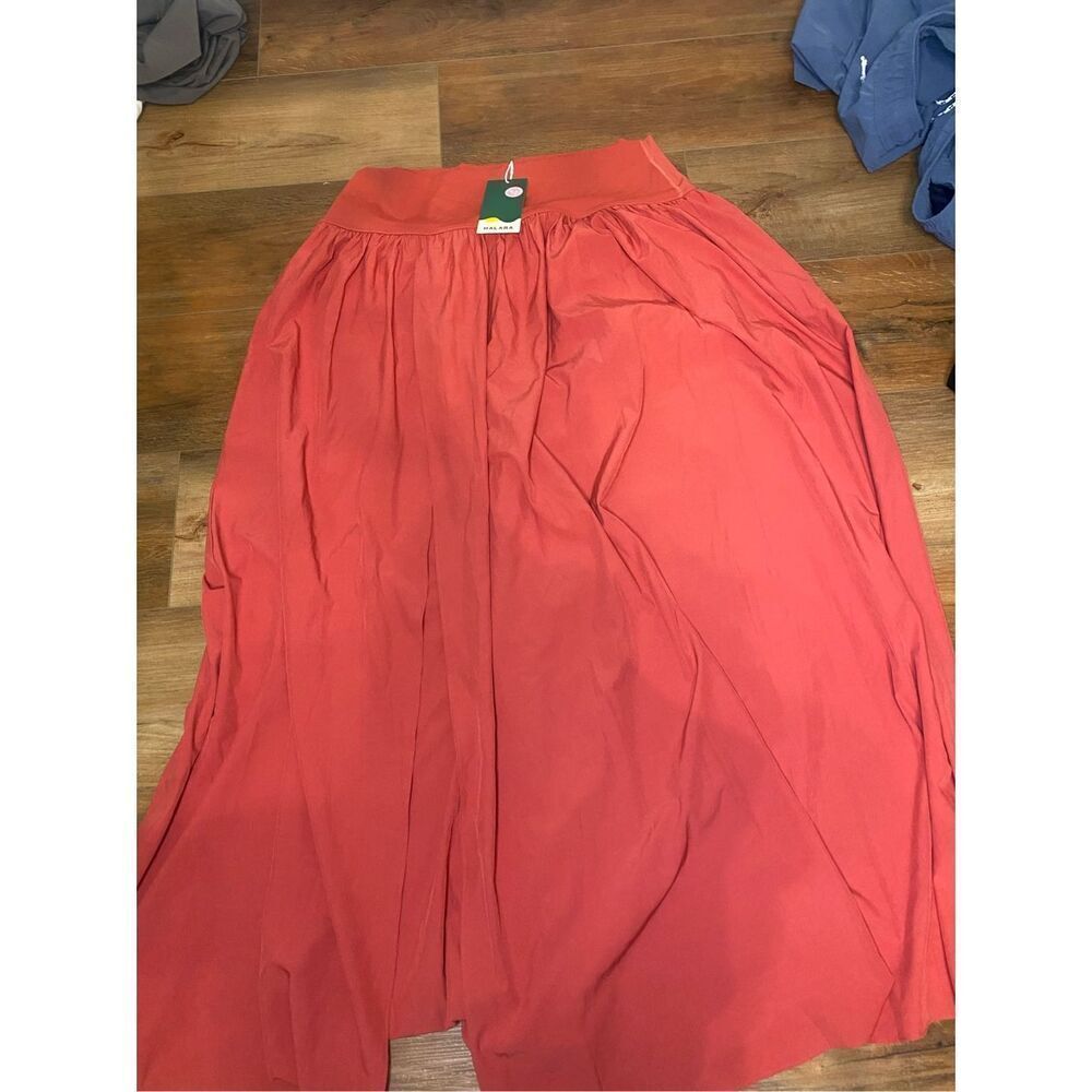 HALARA Orange Maxi A-Line Skirt Pleated Casual